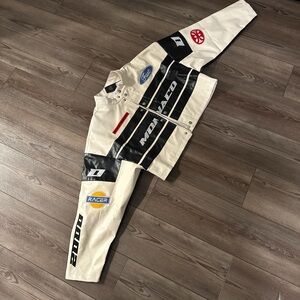 Fashion Nova Cream and Black Leather Jacket